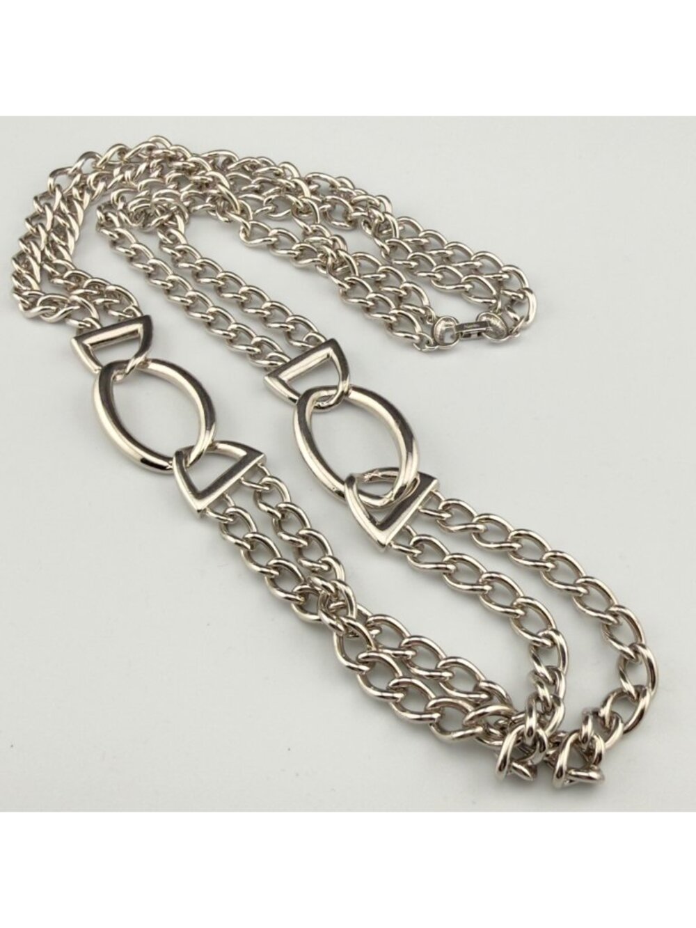 Vintage Napier Necklace Double Curb Link Silver Tone Chain Chunky Statement 30"